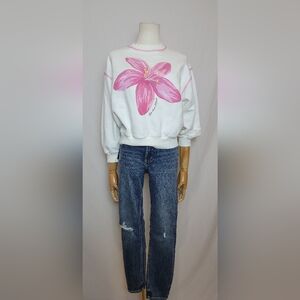 Zara Jrs Floral Hibiscus Sweatshirt, Size Jrs 11-12 Yrs/ Adult XS